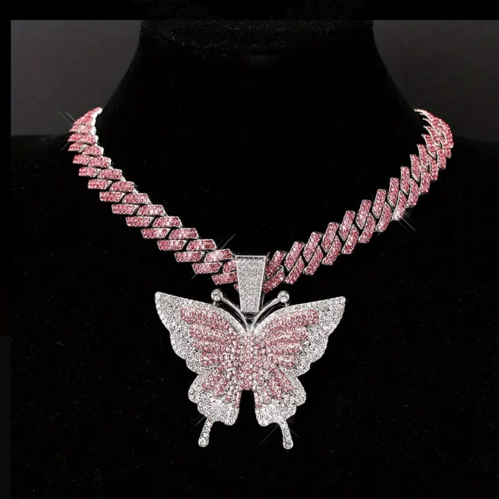 Elegant Pink Butterfly Necklace- Fashion Jewelry - Picture 4 of 12